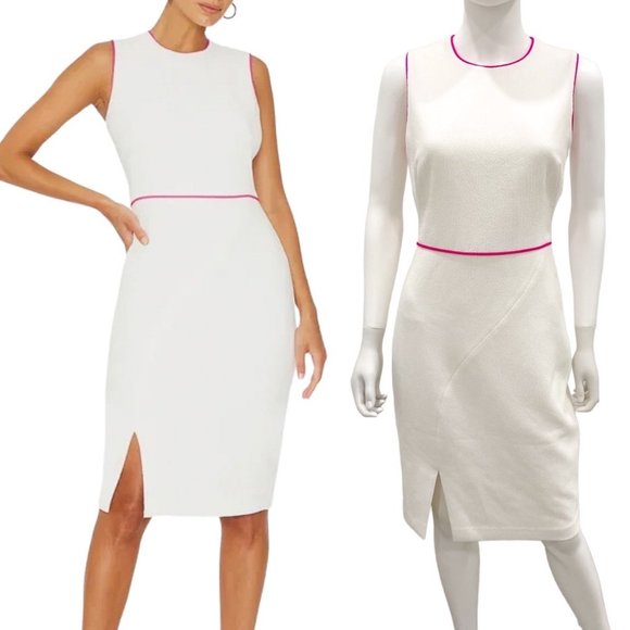 Black Halo Puma Sleeveless Sheath Dress Pebble Crepe White Sugar/Pink Size 8 - Picture 1 of 16